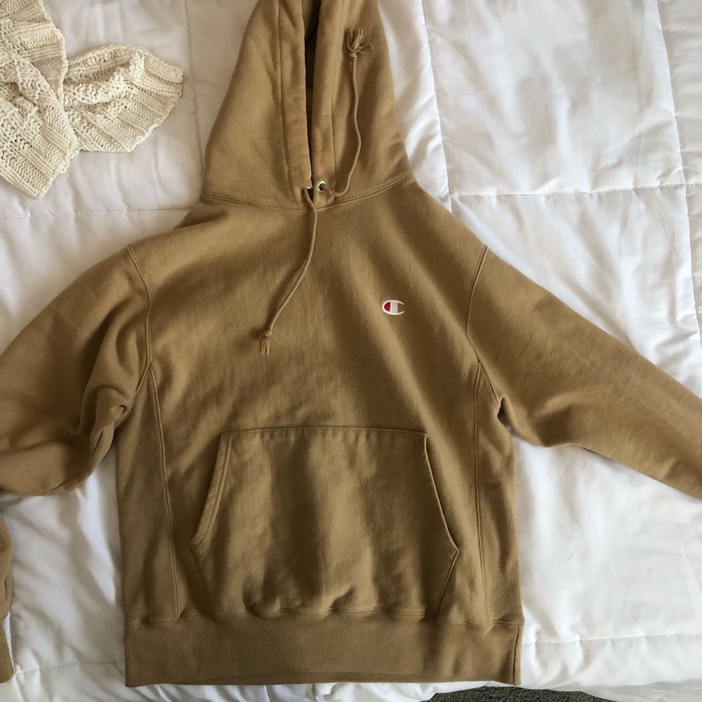 tan champion reverse weave hoodie